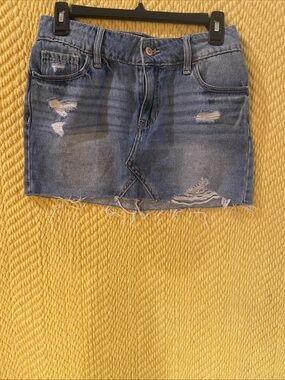 Hollister Distressed Denim Mini Skirt - Light Blue